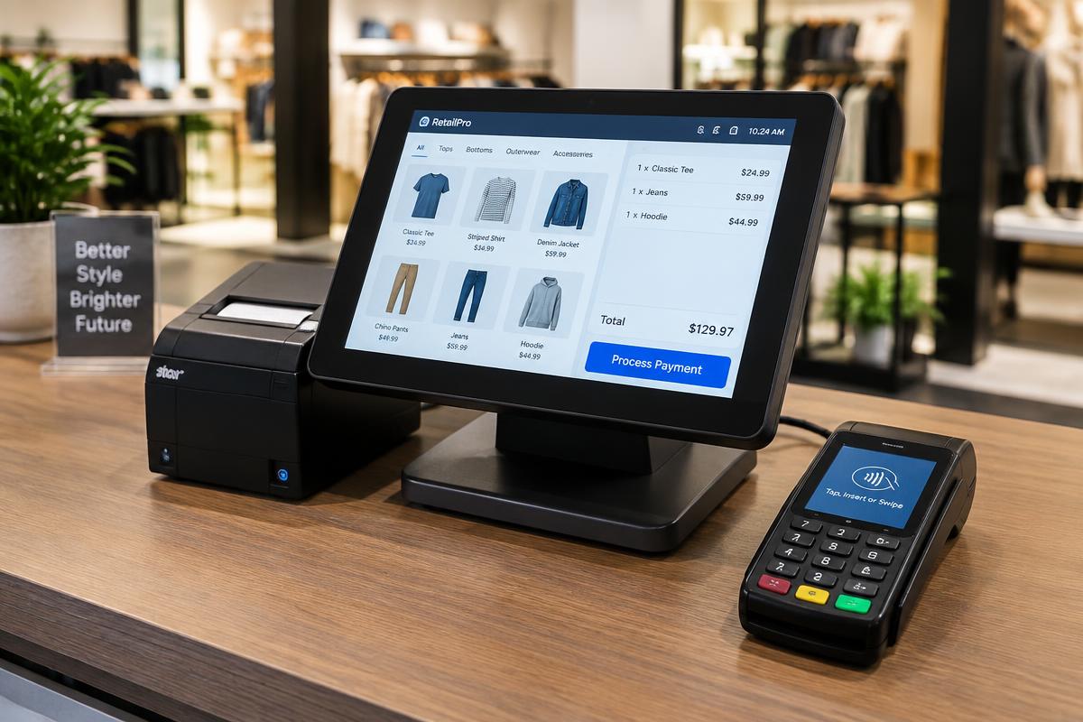 Modernes Touchscreen-Kassensystem mit Kartenterminal im Einzelhandel